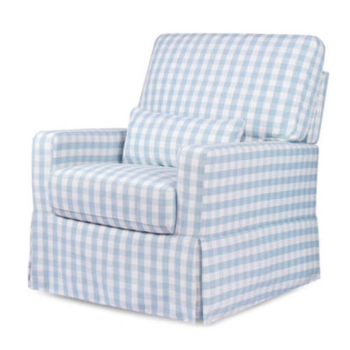 Crawford Pillowback Comfort Swivel Glider - Blue Gingham