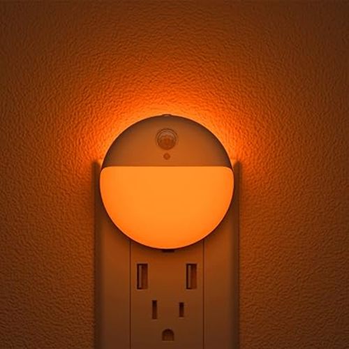 YUNLEX 2 Pack Plug in Sleep Night Light with Motion Sensor and Dusk to Dawn Sensor, 3 Modes, Soft Glow, Stepless Dimming, LED Lights for Bedroom, Sleep, Baby Nursery, Kids, Toddler, Home Decor (Amber)