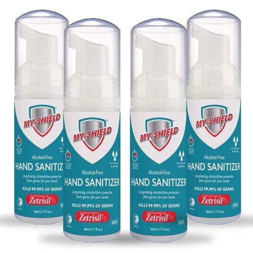 Hand Sanitizer Foam 1.7 oz (4 pack). Long-lasting protection. Softens hands with Aloe Vera. Formulated with Zetrisil. Alcohol FREE. FDA Registered