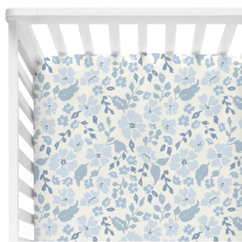Botanical Blue Crib Sheet | Caden Lane