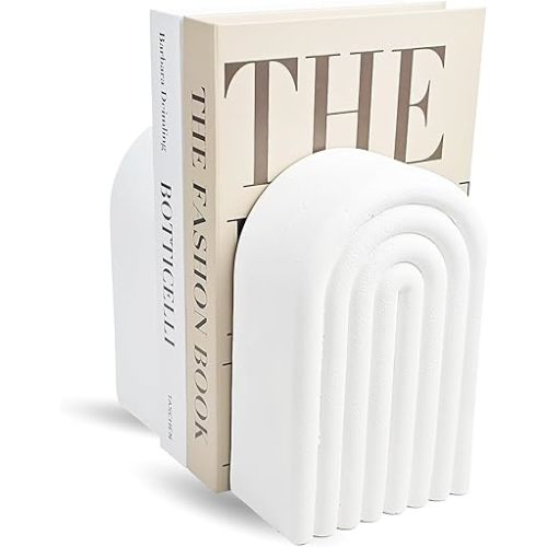 Heavy Book Ends Set of 2, Concrete Bookends for Shelves and Bookshelf Decor, Stylish and Durable Decor, Minimalist Book Ends for Shelves, Perfect for Home and Office (Arch 2)
