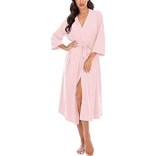 Women Kimono Robes Lightweight Long Robe Knit Bathrobe Soft Sleepwear V-Neck Loungewear for Women S-XXL