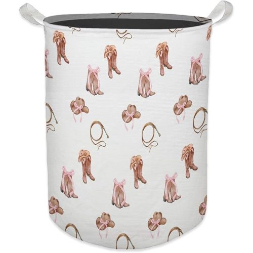 Western Rodeo Bow Cowgirl Laundry Basket, Toybox for Girls Room, Western Laundry Basket Hamper Waterproof Collapsible Clothes Toys Storage Bin Organizer for Bedroom Bathroom Girls Room Dorm