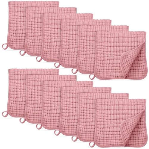 Unnivoll Muslin Burp Cloths for Baby 100% Cotton Burping Cloths for Boys Girls Large 20''X10'' Extra Soft and Absorbent 12 Pack - Gradient Pink