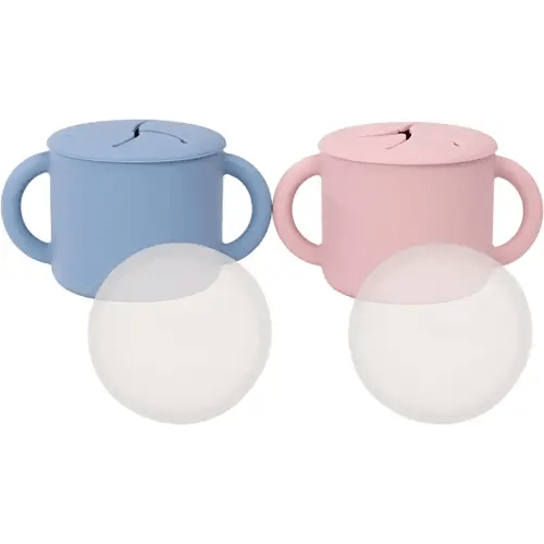 WeeSprout Snack Containers, Food Grade Silicone Cups, Spill-Proof Tops For Toddlers and Babies, Premium Hard Plastic Travel Lids, Dishwasher Safe, Set of 2 Snack Catchers