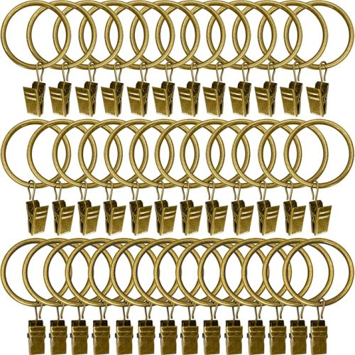 40 Pack Bronze Curtain Rings with Clips, Curtain Hooks Hangers Clip Rings for Hanging Drapes Bows Hat, Drapery Rings 1.5 in I D, Fits up to 1.2 in Diameter Curtain Rod.