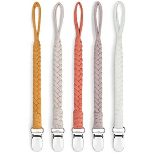 Pacifier Clip for Boys and Girls Binky Holder Teething Straps Unisex Design Smoother Clip Handmade Braided Cotton Modern Unisex Smoother Clip, Shower Birthday Gifts(5pack)