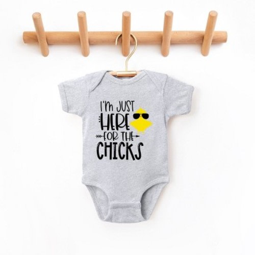 The Juniper Shop I'm Just Here For The Chicks Baby Bodysuit - Newborn - Heather Grey