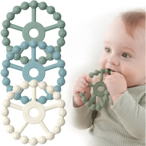 3 Pack Ring Teether Baby Infant Toys, Baby Essentials, Silicone Teething Ring Toys for Babies 6 Months, Seposeve Toddler Teethers 6-12 Months 12-24 Months, Infant Teething Relief, Green Blue White