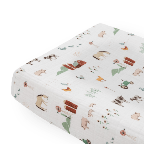 Cotton Muslin Changing Pad Cover - Farmyard