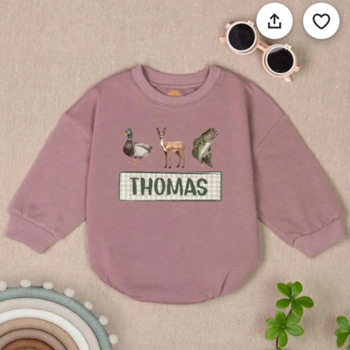 Personalized Name Mallard Duck Hunting Romper Sweater, Boy Ducking Hunter Baby Romper, Ducks Deer Fishing, hunting buddy, Newborn Bodysuit