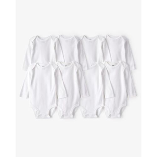 Baby 8-Pack Long Sleeve Cotton Bodysuits - White | Carter's