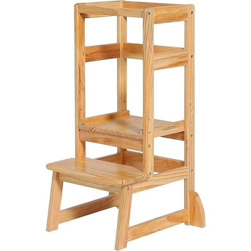 SDADI Mother's Helper Adjustable Height Step Stool Safety Counter Level Learning Toddler Tower for Kitchen and Bathroom, Natural