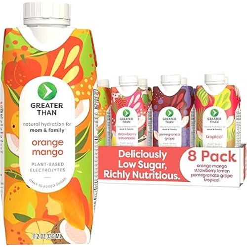 Greater Than Lactation Supplement Support, Coconut Water, Vitamins & Electrolyte Drink for Breastfeeding, Breast Milk & Immune Support, Lactation Cookies Alt, Gluten Free, Low Sugar, 8 Variety Pack