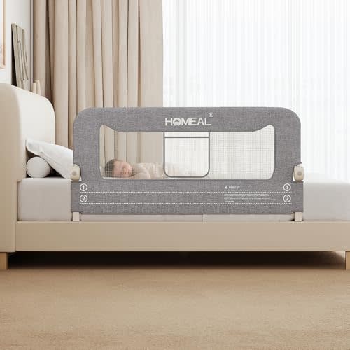 HOMEAL 47in Foldable Toddler Bed Rails with U-Shape Base, Bed Rail for Toddlers, Baby Bed Rail Guard for for Twin, Full, Queen, King Beds, Bed Rail for Baby, Grey