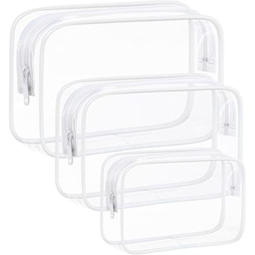 3 Pack Clear Makeup Bags, Waterproof Toiletry Bag with Zipper, Transparent Travel Cosmetic Bag, TSA Approved Clear Organizer Bags, PVC Cosmetic Pouch Case for Vacation Airport Airline Compliant