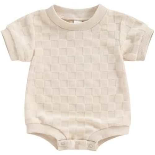 Newborn Baby Boys Girls Bubble Romper Cute Short Sleeve Crew Neck Checkerboard Bodysuit Infant Summer Playsuit