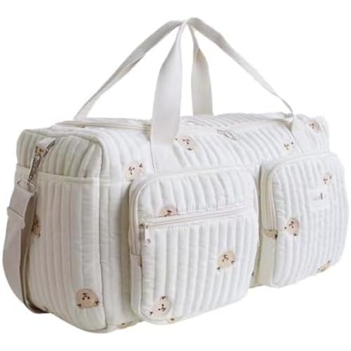 Floral Quilted Duffle Bag for Women Cotton Coquette Bag Large Floral Travel Duffle Weekend Bag with Adjustable Carry Strap