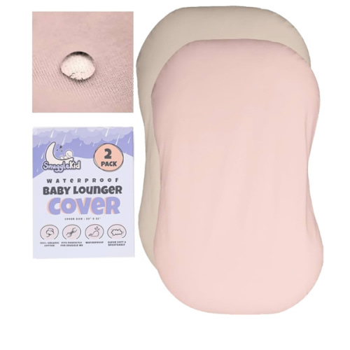 100% Waterproof Baby Lounger Cover - 2-Ply Organic Cotton Slipcovers Keep Your Lounger Clean & Your Baby Comfy - Machine Washable - (Lounger Not Included) - 2-Pack Includes Cream & Peach