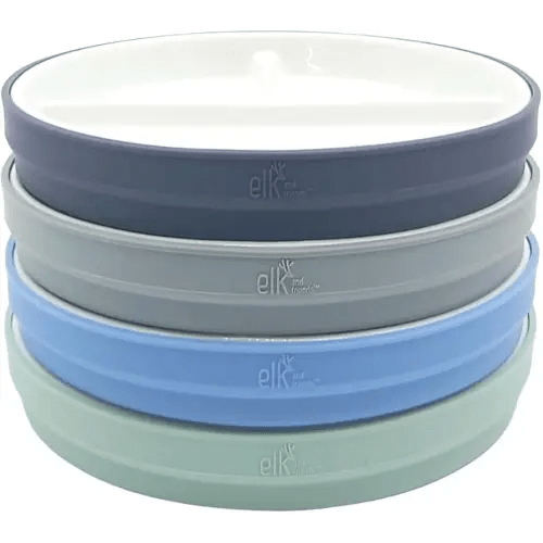 Elk and Friends 6.7" Kids Porcelain White Plates with Silicone Sleeves | Divided Plates | Suitable for Kids/Toddlers | Microwave & Dishwasher Safe | Non Slip | Snack Dishes