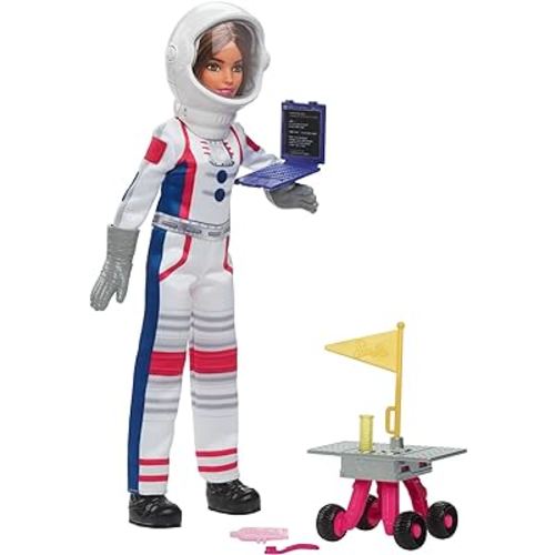 Barbie Careers Playset, 65th Anniversary Astronaut Set with Brunette Doll & 10 Accessories Including Rolling Rover & Space Helmet with Flipping Shield