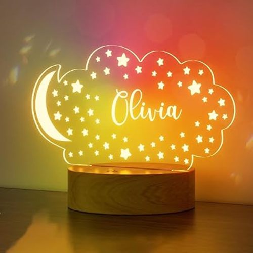 Personalized LED Night Light Custom Night Light Cute Personalized Baby Gifts Cloud Butterfly Rainbow Moon Perfect Personalized Baby Girl Gifts and Customized Baby Gifts