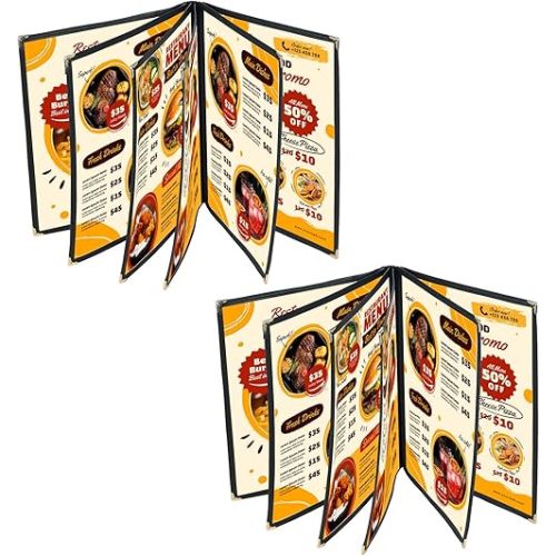 2PCS 8.5 x 11 Inch Menu Covers,3 Page 6 View Transparent Restaurant Menu Covers, Fits A4 Size Paper, Menu Holder (6 Page)