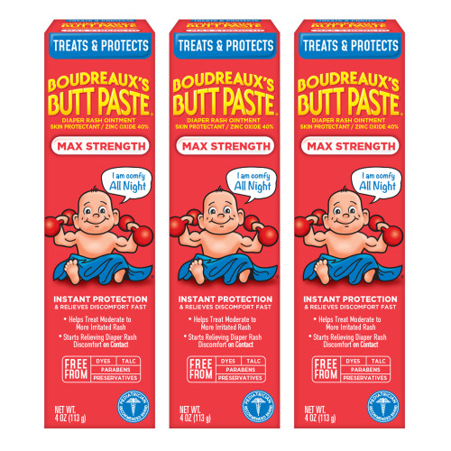 Boudreaux's Butt Paste Maximum Strength, Baby Diaper Rash Cream, Ointment, 4 oz, 3 Pack