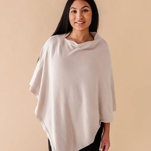 MakeMake Organics Knit Breathable Nursing Cover Up for Breastfeeding - Soft GOTS Certified Organic Cotton Breastfeeding Cover Up for Women - Privacy Feature, Beige