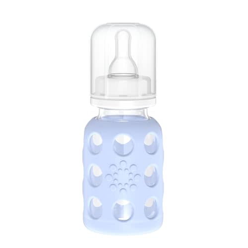 Lifefactory Glass Baby Bottle with Stage 1 Nipple and Protective Silicone Sleeve Blanket 4 Oz