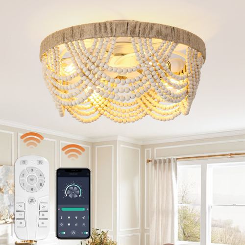 Matrix Decor DecoArt 20-in Off-white with Antique Gold Blades Flush Mount Smart Fandelier Ceiling Fan With Light and Remote Control Included 5 -Blade