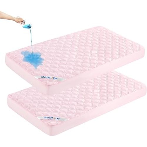 BEDLORE Waterproof Crib Mattress Protector 2-Pack Soft Pink 52"x28"