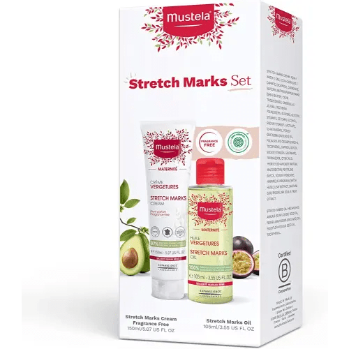 Mustela Maternity Stretch Marks Set - Natural Pregnancy Skincare - Contains Stretch Marks Cream & Belly Oil - EWG Verified & Fragrance-Free - 2 Items Set