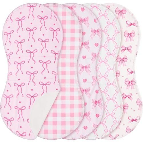 SmoothNovelty 5 Pack Pink Bow Baby Burp Cloths Soft Absorbent Burping Rags for Newborns 19"x9" Spit up Cloths for Boy Girl Newborn Baby Shower Registry Gifts Set Nursery Decor