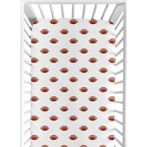 Sweet Jojo Designs Brown and White Football Boy Baby Fitted Crib Sheet for Infant Newborn Nursery Toddler Bed Room Standard Mattress - for Sports Theme Watercolor Vintage Sport Themed Collection