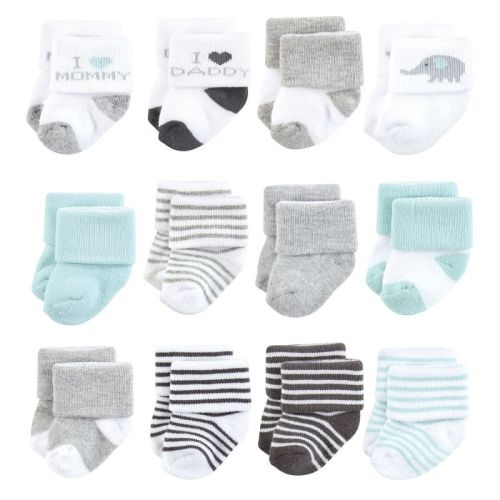 Hudson Baby Basics Infant Baby Cozy Terry Baby Sock 12-Pack, Parental Softness, 0-6 Months
