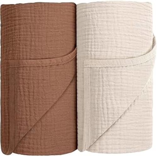 Susurration Muslin Swaddle Blanket Baby,100% Cotton Baby Receiving Blanket Soft Thin Baby Swaddle Blanket for Unisex Newborn 40x40in 2Pack (Dark Brown)