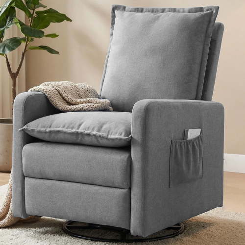 UDPATIO Nursery Glider for Living Room, 360° Swivel Motion, Upholstered Swivel Rocking Glider,Linen Light Gray