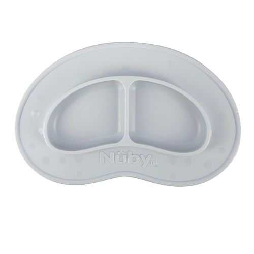 Nuby Sure Grip Miracle Mat 2-Section Plate - Toddler Suction Plate - 6+ Months - Gray