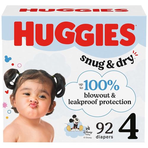 Huggies Size 4 Diapers, Snug & Dry Baby Diapers, Size 4 (22-37 lbs), 92 Count, Packaging May Vary