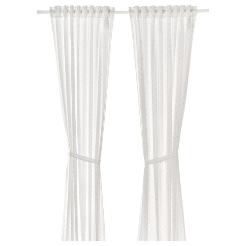 LEN Curtains with tie-backs, 1 pair - dotted/white 47x98 "