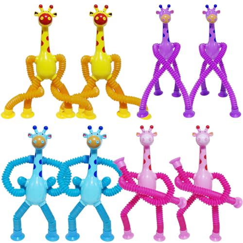 8Pcs Telescopic Suction Cup Giraffe Toys, Suction Pop Tubes Giraffe Sensory Toys, Pop Fidget Toys for Toddler Travel, Easter Basket Stuffers Party Favor Birthday for Kids Boys Girls