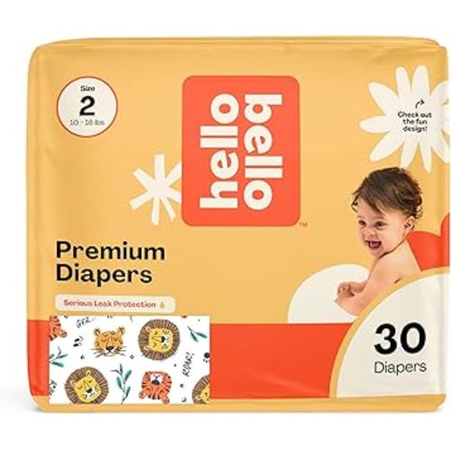 Hello Bello Diapers, Size 2 (10-16 lbs) Wild Cats, 30 Count of Premium Disposable Baby Diapers, Hypoallergenic with Soft, Cloth-Like Feel