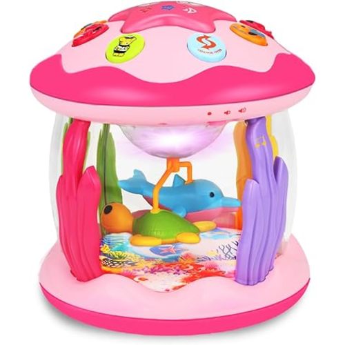 Baby Girl Toys 6-12 Months: Babies Ocean Rotating Light Up Musical Toys 12-18 Months Crawling Learning Infant Toy for Toddlers 1 2 3 Years Old Baby Girl Gifts (Pink)