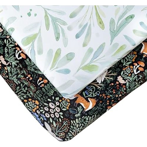 Jade&Kai 2-Pack Fitted Crib Sheets | Gently Made for Sensitive Skin | Premium Soft and Stretchy Viscose | Designed by Mamas (Eucalyptus & Forest Fairytale)