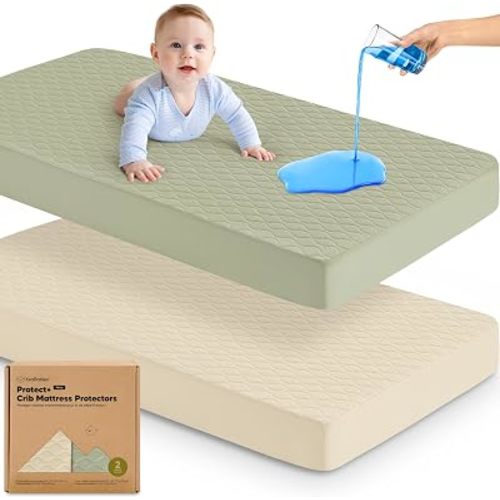 2pk Waterproof Crib Mattress Protector Cover Fitted 52x28 (Avocado/Mavy)