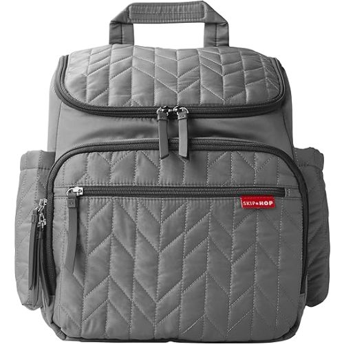 Skip Hop Diaper Bag Backpack: Forma, Multi-Function Baby Travel Bag with Changing Pad & Stroller Attachment, Grey