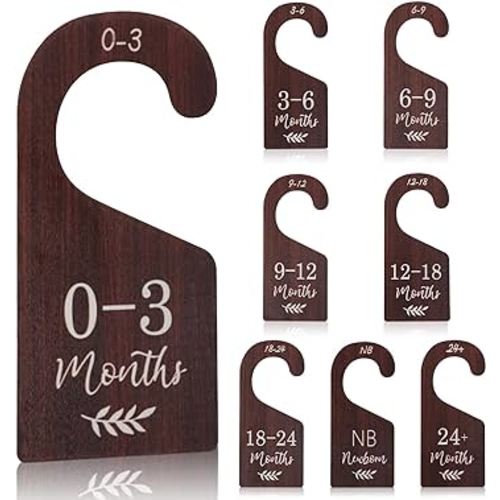 8 Pcs Wooden Baby Closet Dividers for Clothes Organizer Double Sided Baby Closet Organizer for Nursery Decor Neutral Baby Hanger Dividers by Size from Newborn to Toddler Clothing Size Dividers
