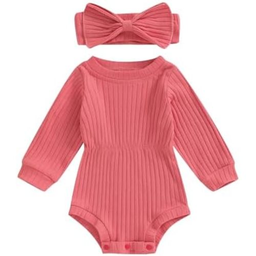 Newborn Baby Girl Clothes Solid Color Ribbed Romper Long Sleeve Onesie Jumpsuit Infant Girl Fall Winter Outfits