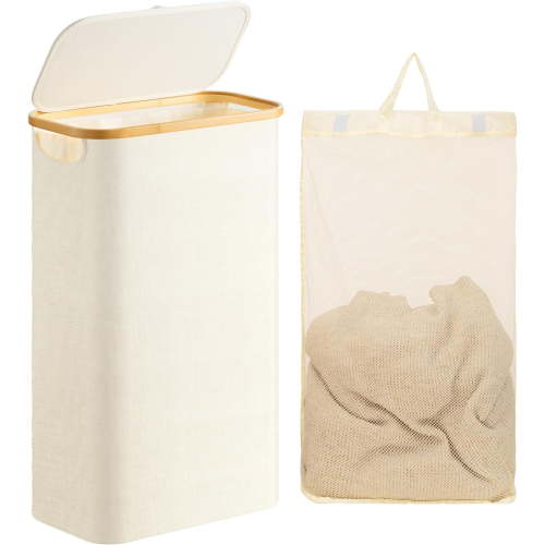 HBlife 60L Slim Laundry Hamper with Lid and Removable Inner Bag,Beige